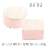 blikken doosje vierkant licht rose  met houten deksel per 10 stuks
